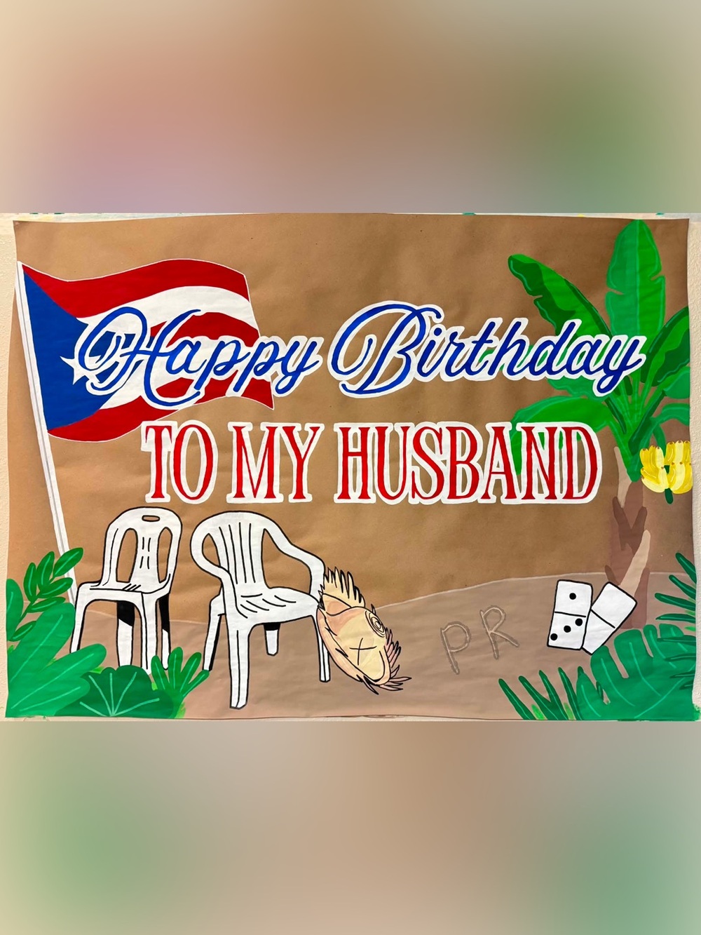 Happy Birthday to My Husband Banner - Brown, Red, Blue